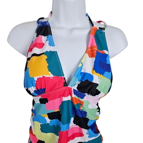 Yonique Womens Tummy Control V-Neck Halter Top Tankini Swimsuit Set Size Small - Picture 7 of 9